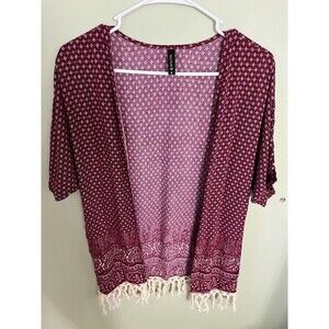 Full Tilt Girls Open Front Top Kimono Beach Cover-Up Tassels Size Medium